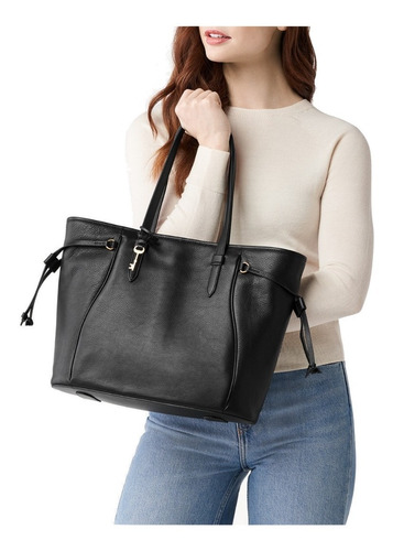 Cartera Tote Fossil Mod. Charli Cuero Negro