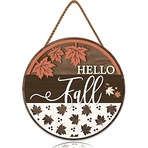 Señal De Puerta  Hello Fall  De 12 X12  Hojas De Arce,...