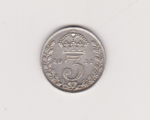 Moneda Inglaterra 3 Pence Año 1911 Plata Muy Buena +