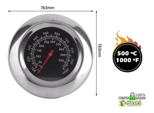 Termómetro Horno Acero Artesanal Cilindro Industrial 500ºc