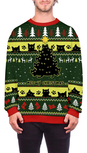 Suéter Navideño Unisex Con Estampado De Perro Y Gato Con Cue