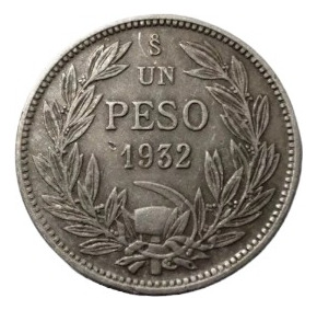 Moneda Chile 1 Peso 1932 Plata 0.4(x1616