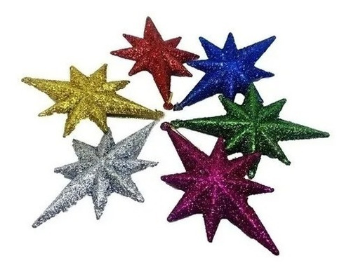 Set Adorno Navidad Estrellas En Colores Surtidos X 6 Unidade