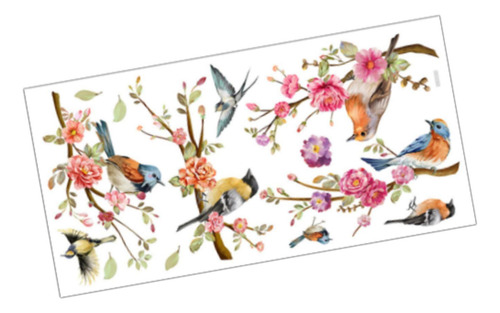 Para Ventana Con Diseño De Ramas De Pájaros De Primavera Y
