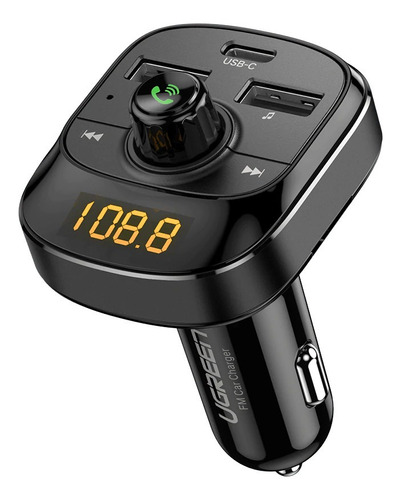 Adaptador Auto Usb Transmisor Fm/5.0 Carga Rapida Ugreen Color Negro