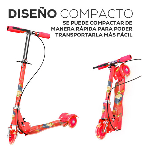 Patín Infantil Scooter 3 Ruedas Con Freno Delantero Luz Led Color Rojo YUB-101A
