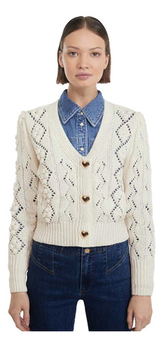 Sweater Marfil Con Botones Trenzado Sao Paulo Wn67 Mujer