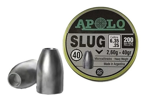 Balines Cal 6.35 Apolo Slug 40gr. Lata X200