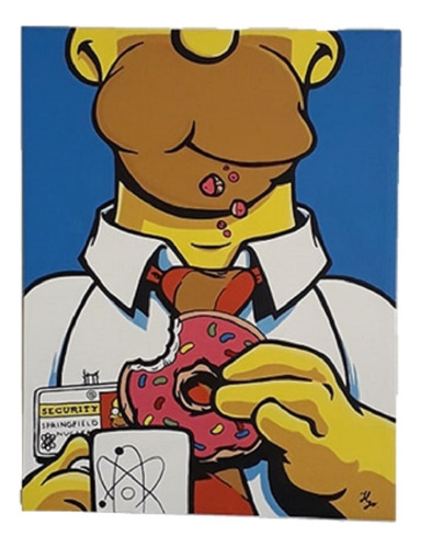 Cuadro Decorativo Pintura Homero Simpson Rosquilla 70x54