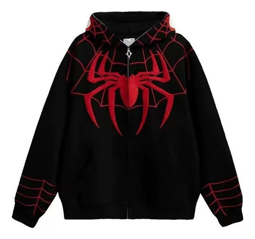 Chaqueta Oversize Con Cremallera Y Bordado De Araña