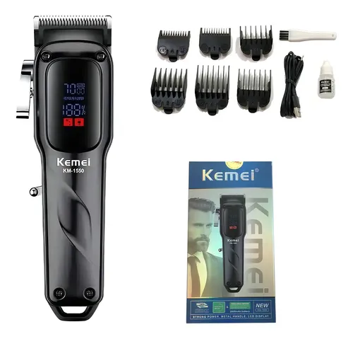 Maquina Profissional De Cortar Cabelo Kemei Km-1550 Cor Preto