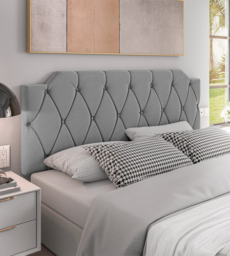 Painel Cabeceira Kelly Cama Box Queen Estofada Quarto 160cm Cor Cinza
