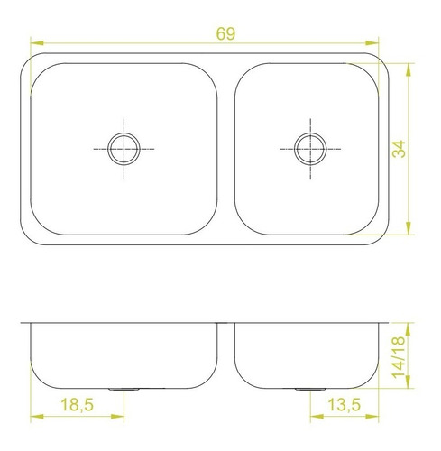 Pileta Bacha Cocina Doble Acero Inox 68 X 34 X 14 Cm Dh67