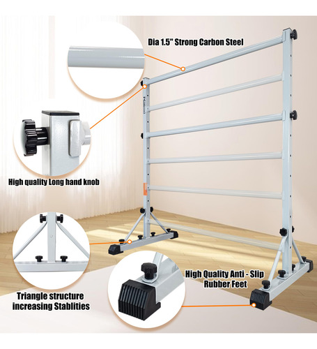 Barra De Ballet Ajustable Portable Fitness 250 Lbs Plateado