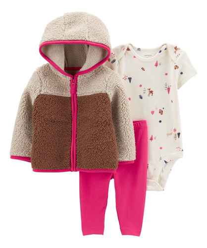 Set 3 Piezas Campera De Sherpa Con Capucha, Calza Y Body Man