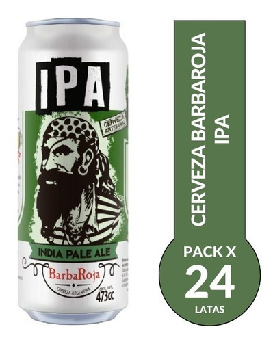 Cerveza Artesanal Barba Roja Ipa Pack X 24 Latas 473ml