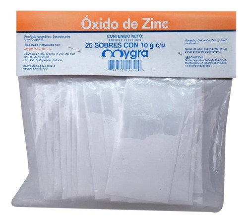 Oxido De Zinc Polvo Mygra 25 Sobres Con 10 G C/u