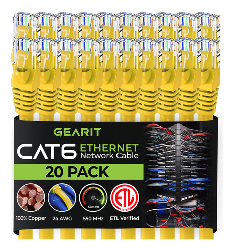 Gearit Cable Ethernet Cat 6 De 1 Pie (paquete De 20) - Cable