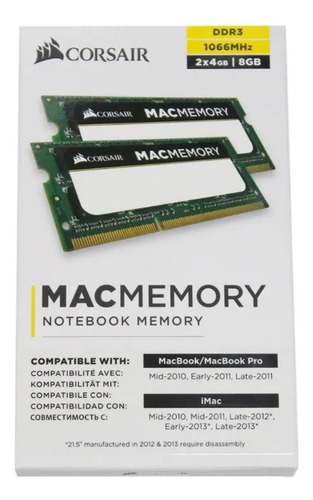 Corsair Pack De Memorias Ram Mac Memory (2x4) 8gb Ddr3 1066