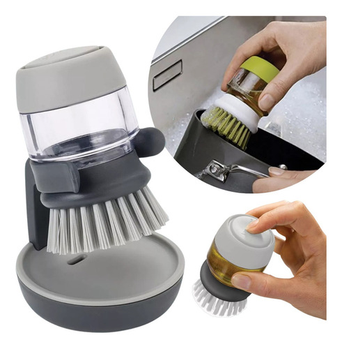 Cepillo De Limpieza Trastes Dispensador Jabon Cocina Hogar F Color Gris