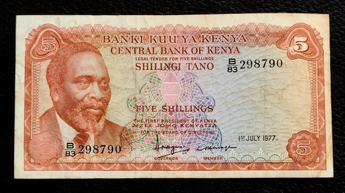 Kenia 5 Shilling 1977 Muy Bueno Pick 11 Recolección Café