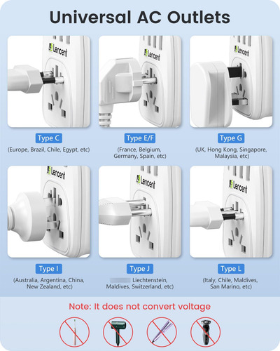 Adaptador De Enchufe Mundial A Americano 3 Puertos Usb 1 Tip