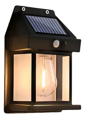 Arandela Solar Luminária De Parede Externa Luz Led Sensor Presença Top Estrutura Preto
