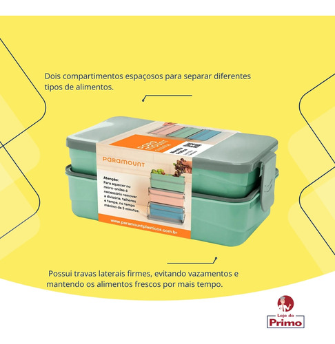 Marmita Box Dupla Com Travas E Talher Em Plástico Paramount