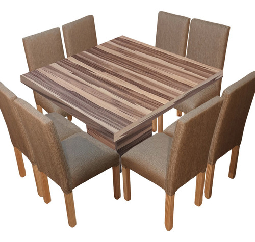 Juego Comedor Mesa Cuadrada Db 130x130 + 8 Sillas Chenille