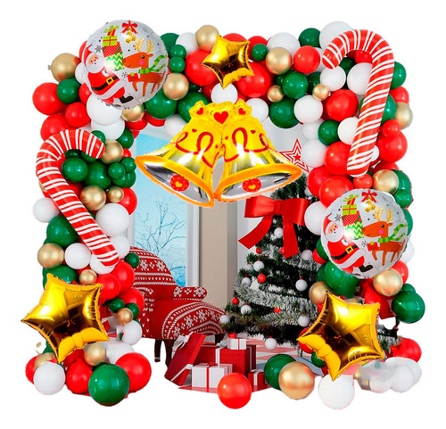 Arco Globos Kit Decoración Verde Rojo Navidad Bastón Campana