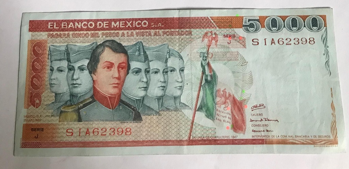 Billete $5000 Pesos Banco De Mexico S A 1980 Colores Vivos | Mercado Libre