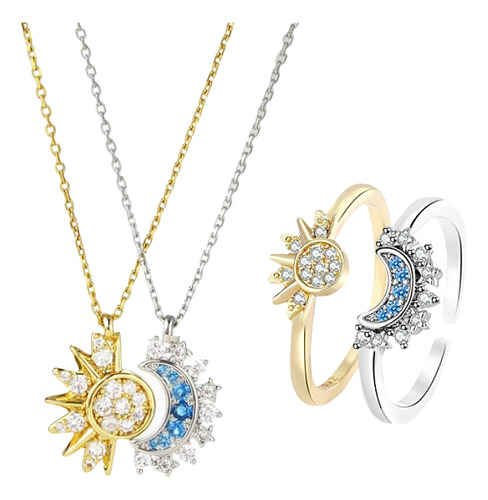 Conjunto Sol Y Luna Pareja Amistad Con Anillo Collar 4pcs