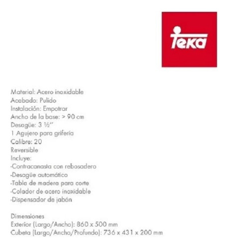 Fregadero Empotrar Teka Bahía 1c Plus Acero Inoxidable