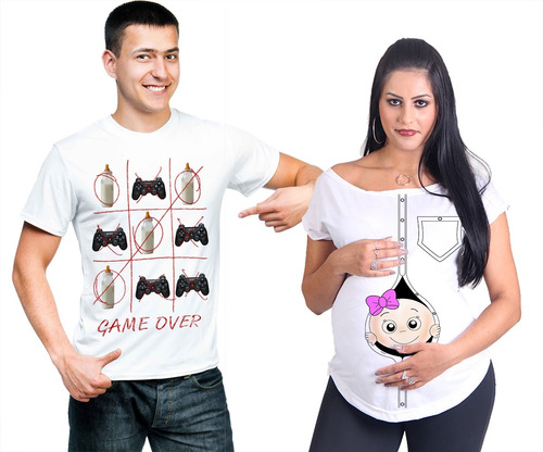 Camiseta + Bata Chá De Bebê Pai Mãe Gestante - Personalizada