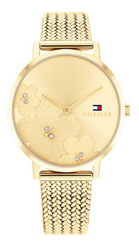 Relógio de pulso feminino Tommy Hilfiger Tea 1782606 com pulseira de aço inoxidável dourada