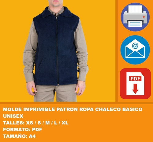 Molde Imprimible Patron Ropa Chaleco Basico Unisex 2x1
