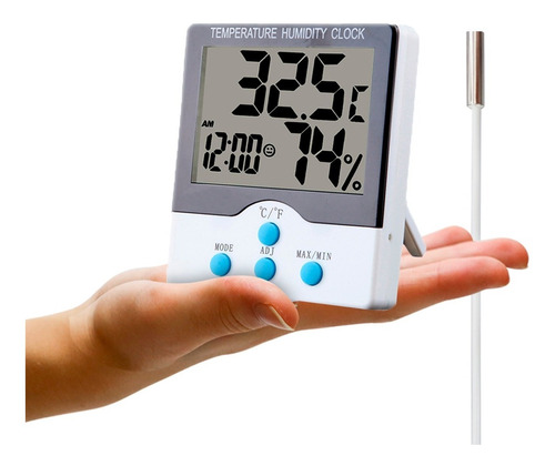 Imagen 1 de 10 de Termometro Higrometro Digital Humedad Temperatura Int Ext