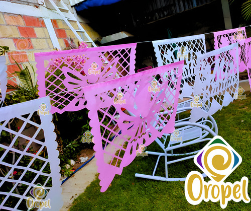 Decoración Papel China Picado Bautizo Niña Oropel 10piez D5m