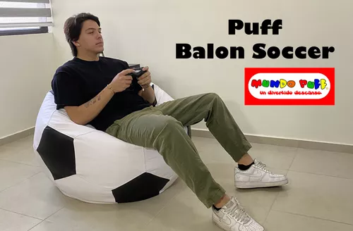 Sillon Puff Soccer Grande Blanco Con Negro 1 Mt De Diametro