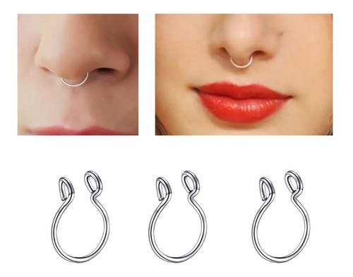 Imagen 5 de 7 de Lote Piercing Falsos Fake X8 Helix Cuff Nariz Oreja Acero