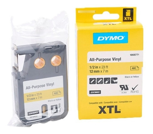 Cinta De Vinilo 12mm Dymo Xtl Color Amarillo Ref.1868771