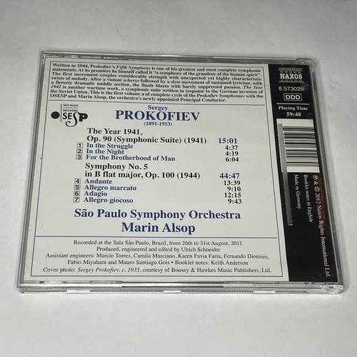 Cd Prokofiev: Symphony No. 5 & The Year 1941 Alsop, Osesp Edição Limitada (Usado)
