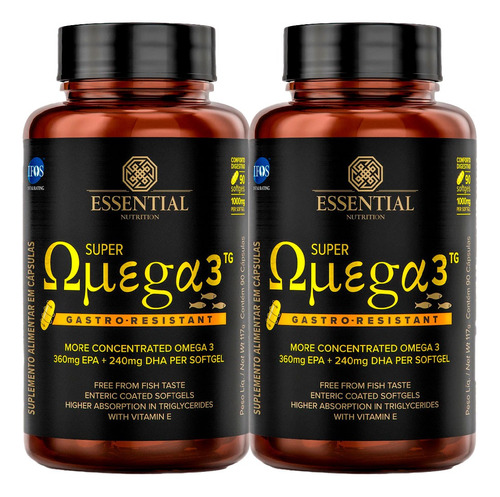 Super Ômega 3 Gastro - Kit 2x 90 Caps - Essential Nutrition Sabor Natural