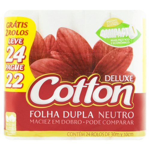 Papel higiênico Cotton Deluxe folha dupla 30 m de 24 un