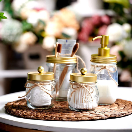 Mason Jar - Juego De Accesorios De Baño (4 Piezas) - Dispens
