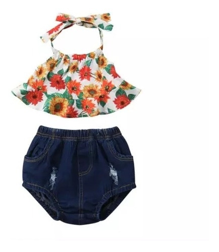 Imagem 7 de 7 de Conjunto Infantil Importado 2 Peças Blusa Com Calcinha Jeans