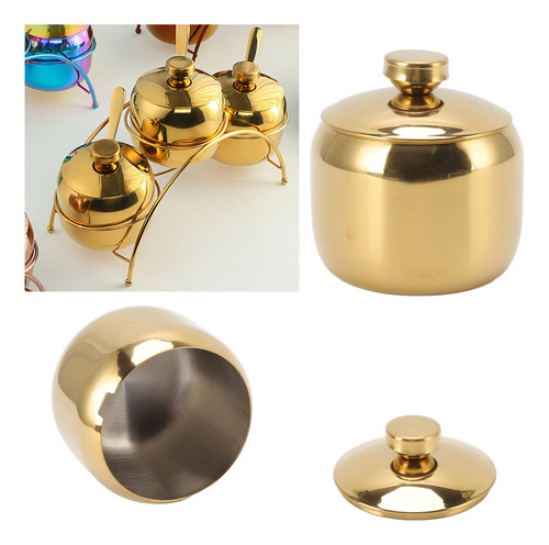 Pote Para Especias Oro/acero Inox Tapa Sal, Pimienta Azúcar Dorado