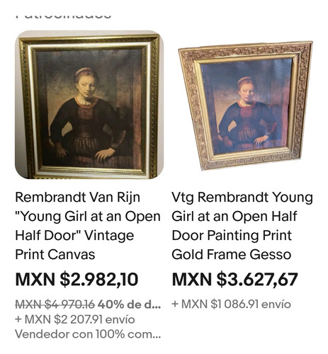 Cuadro Antiguo Rembrandt Mujer Joven En Una Media Puerta (Usado)