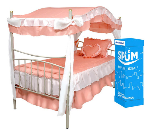 Combo Individual Colchón En Caja Cama Princesa Y Coordinado Blanco Princesas