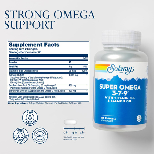 Suplemento Solaray Super Omega 3 7 9 120 Cápsulas Blandas